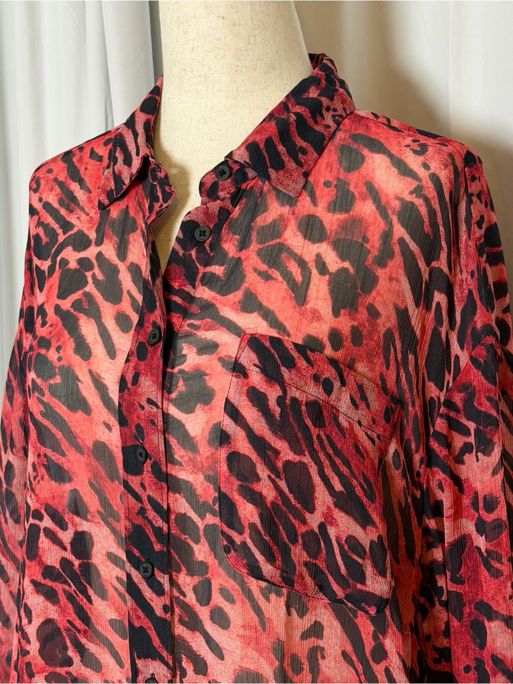 AllSaints Bernie Ambient Printed Shirt Red Black Small - Picture 7 of 12